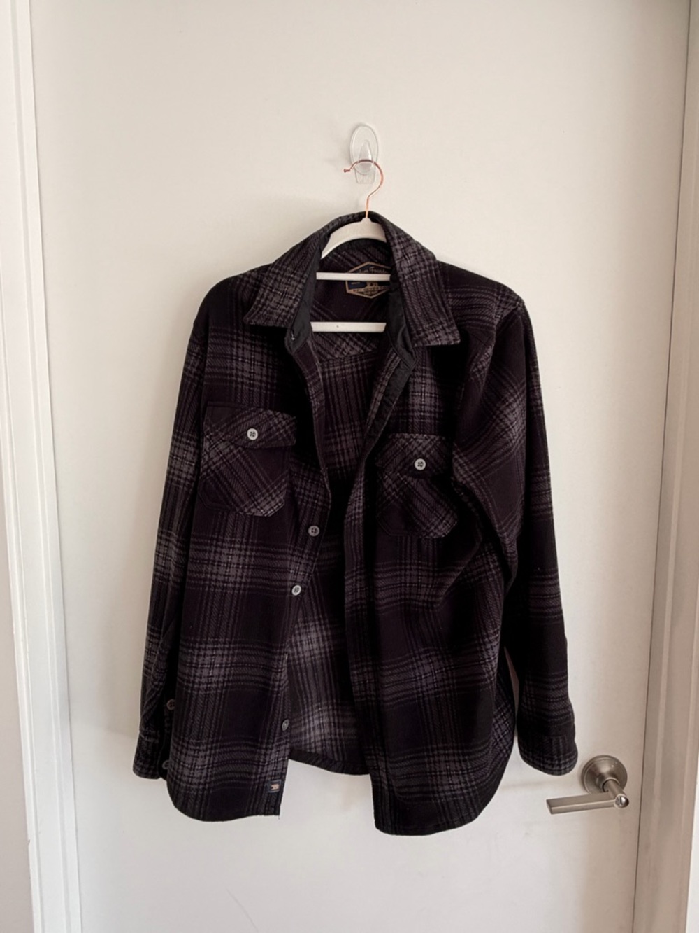 Black Plaid Button-Down Shirt Jacket - Women